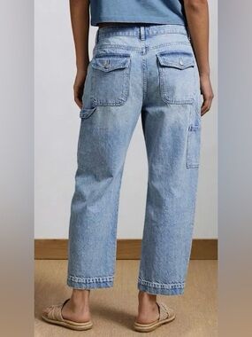 Flamingals Wash Flap Pocket Stitch Detail High Waist Barrel Leg Carpenter Jeans